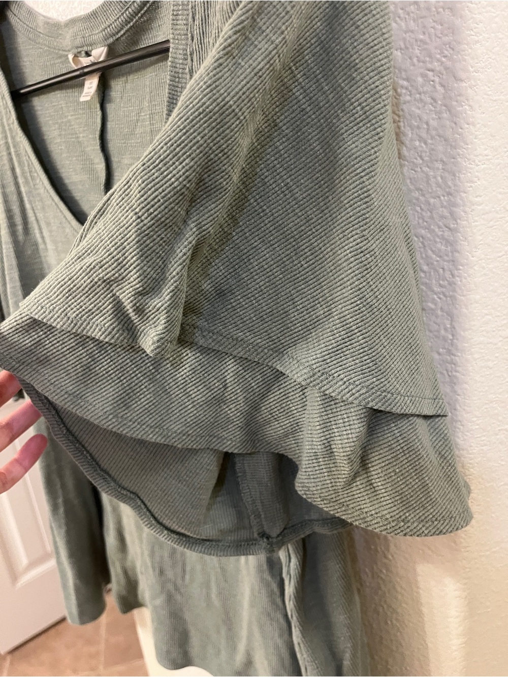 Terra & Sky Olive Green V-Neck Ruffle Sleeve Top - Picture 3 of 3